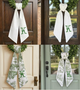 Monogram Wreath Sash Bow for Front Door, Green Toile Wreath Ribbon with Adjustable Bow Knot Farmhouse Door Wreath Decor Monogram Embroidered Sash for Holiday