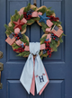 Patriotic Wreath Sash, Monogram Wreath Sash Bow for Front Door, Wreath Ribbon with Adjustable Bow Knot Farmhouse Door Wreath Decor Monogram Embroidered Sash for Holiday, Wedding, Memorial, Housewarming Gift for Family Friends