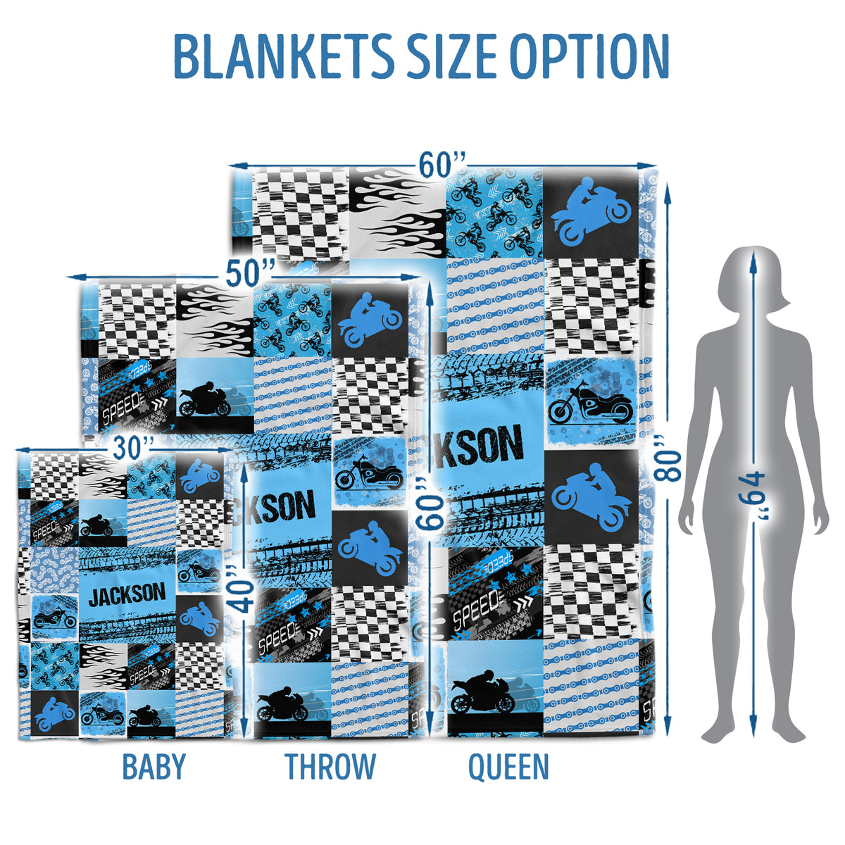Baby Motorcycle Blanket, Motorcycle Baby Blankets, Personalized Baby Blankets for Boys, Custom Baby Blankets Name, Motorcycling Swaddle Blanket, Blue Plush Blankets for Baby Girl Son Toddlers Kids