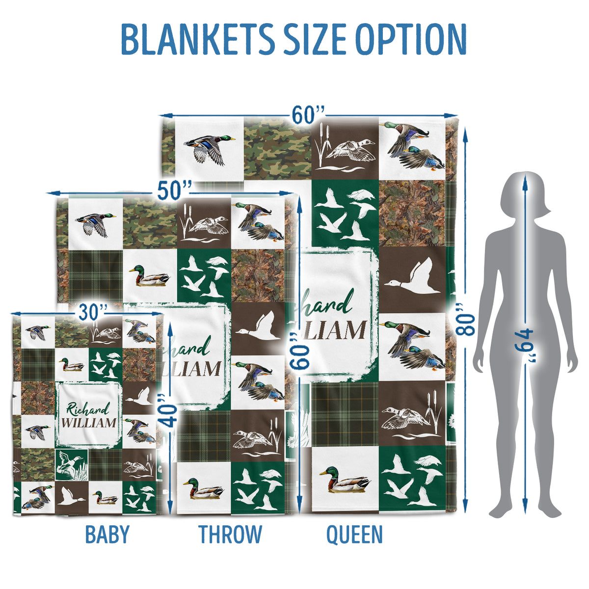 Hunting Baby Blanket, Personalized Baby Blankets for Boys, Hunting Duck Baby Blanket Name, Custom Baby Blankets Name for Girls, Camo Swaddle Blanket, Plush Blankets for Baby Boy Son Daughter Newborn