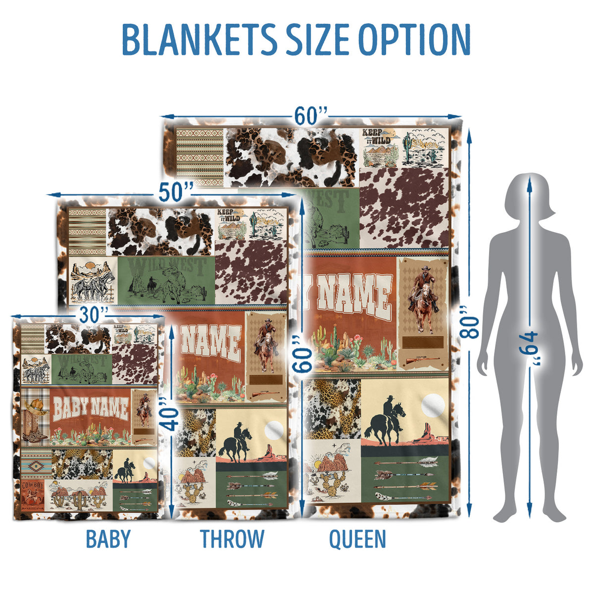 Baby Western Stuffs, Western Baby Blanket, Personalized Baby Blankets for Boys Girls, Cowboy Baby Blanket Name, Custom Name Baby Blankets, Swaddle Blanket with Cow Prints for Crib Stroller Bed Travel