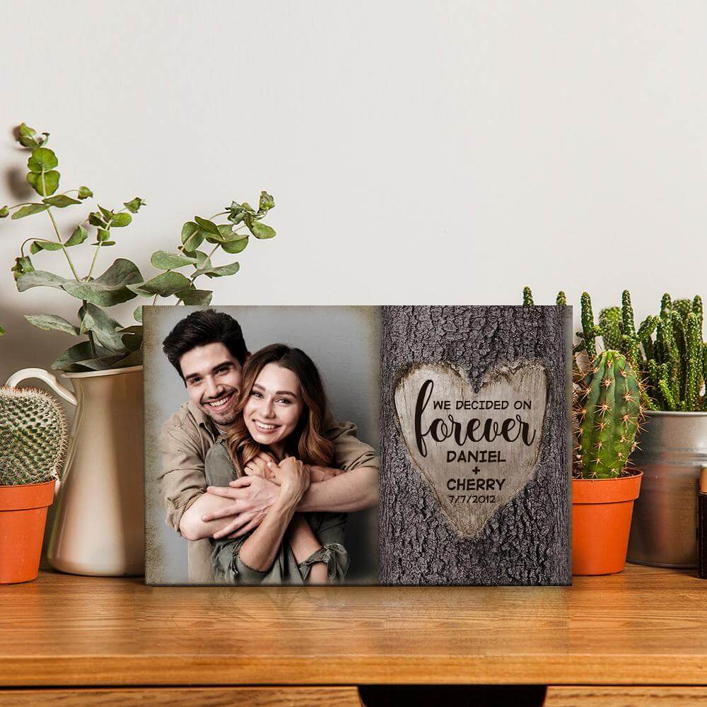 We Decided On Forever Carved Tree Desktop Plaque