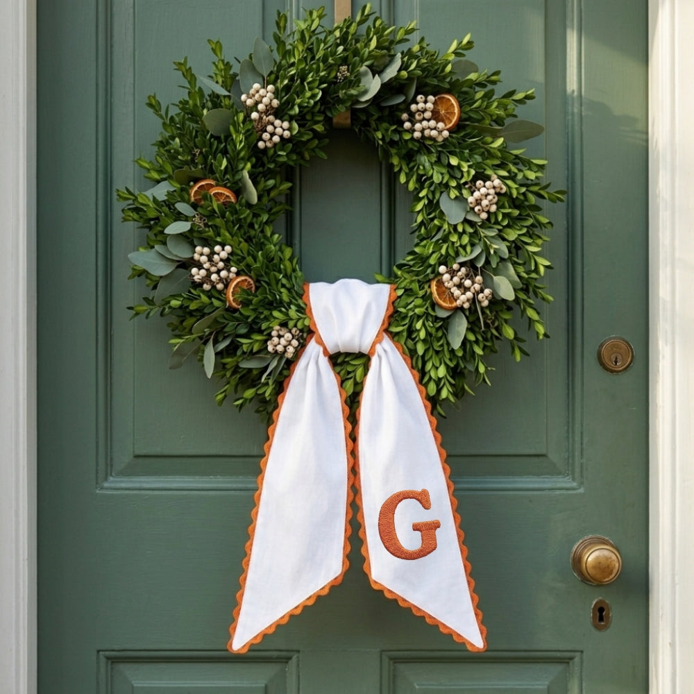Fall Wreath Sash Bow Embroidered Initials, Personalized Monogram Wreath Sashes 54x5 in, Autumn Wreath Ribbon for Front Door, Garland Accessories, Farmhouse Door Wreath Decor, Pumpkins Monogram Sash