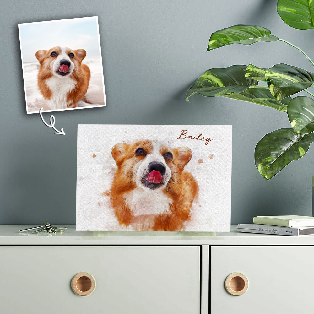 Custom Pet Art Water Color Photo Desktop Plaque