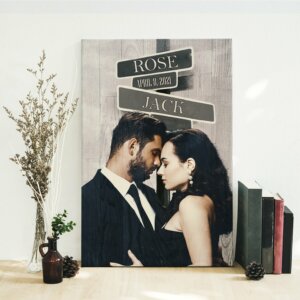 Couple Street Name Sign & Wedding Date Canvas
