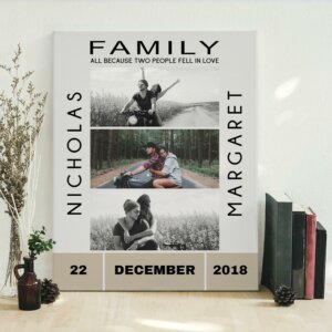 Family All Because Two People Fell In Love - Customized Canvas Print, Personalized Couple Wedding Anniversary Gifts