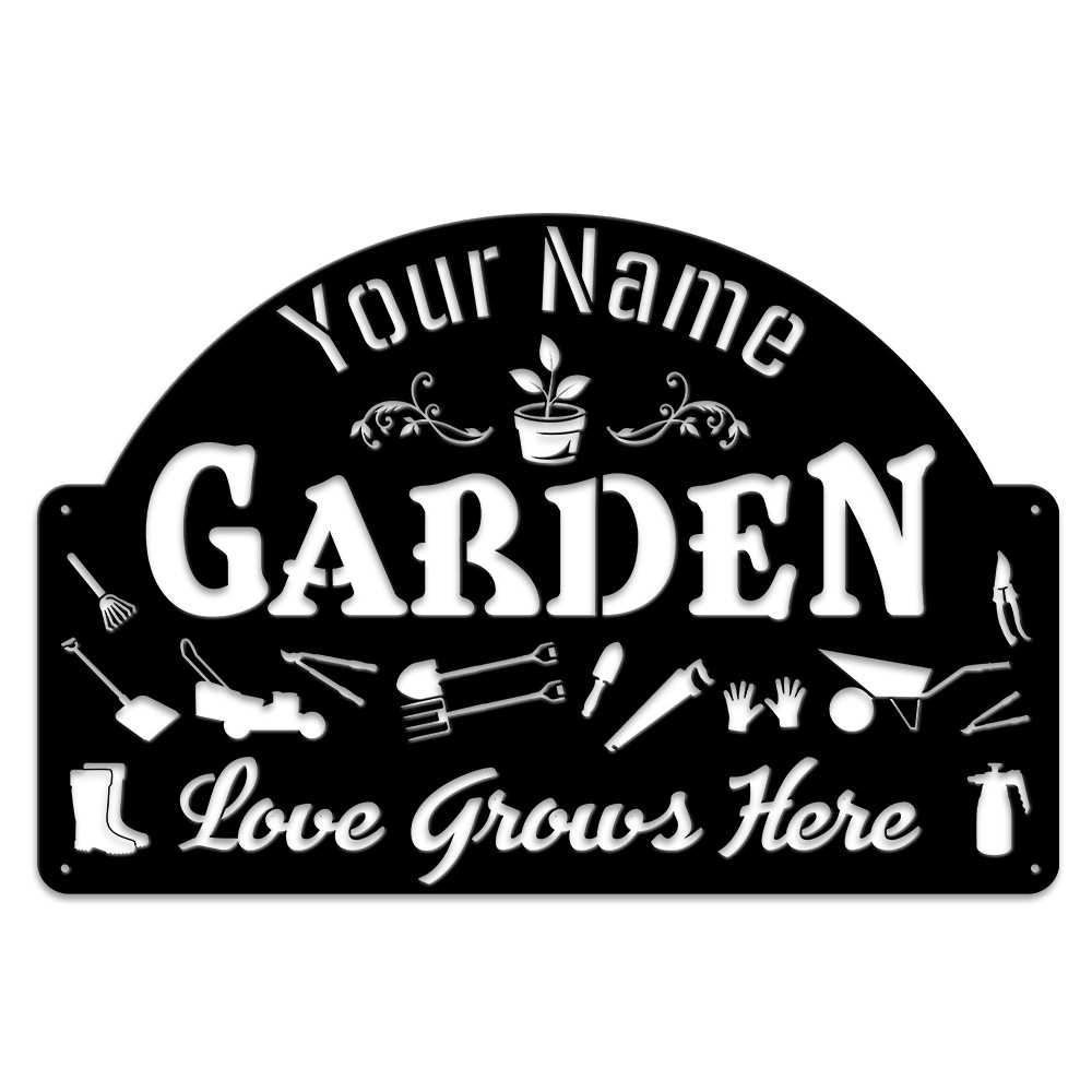 MeMate Personalized Metal Sign for Garden, Custom Name Signs for Garden